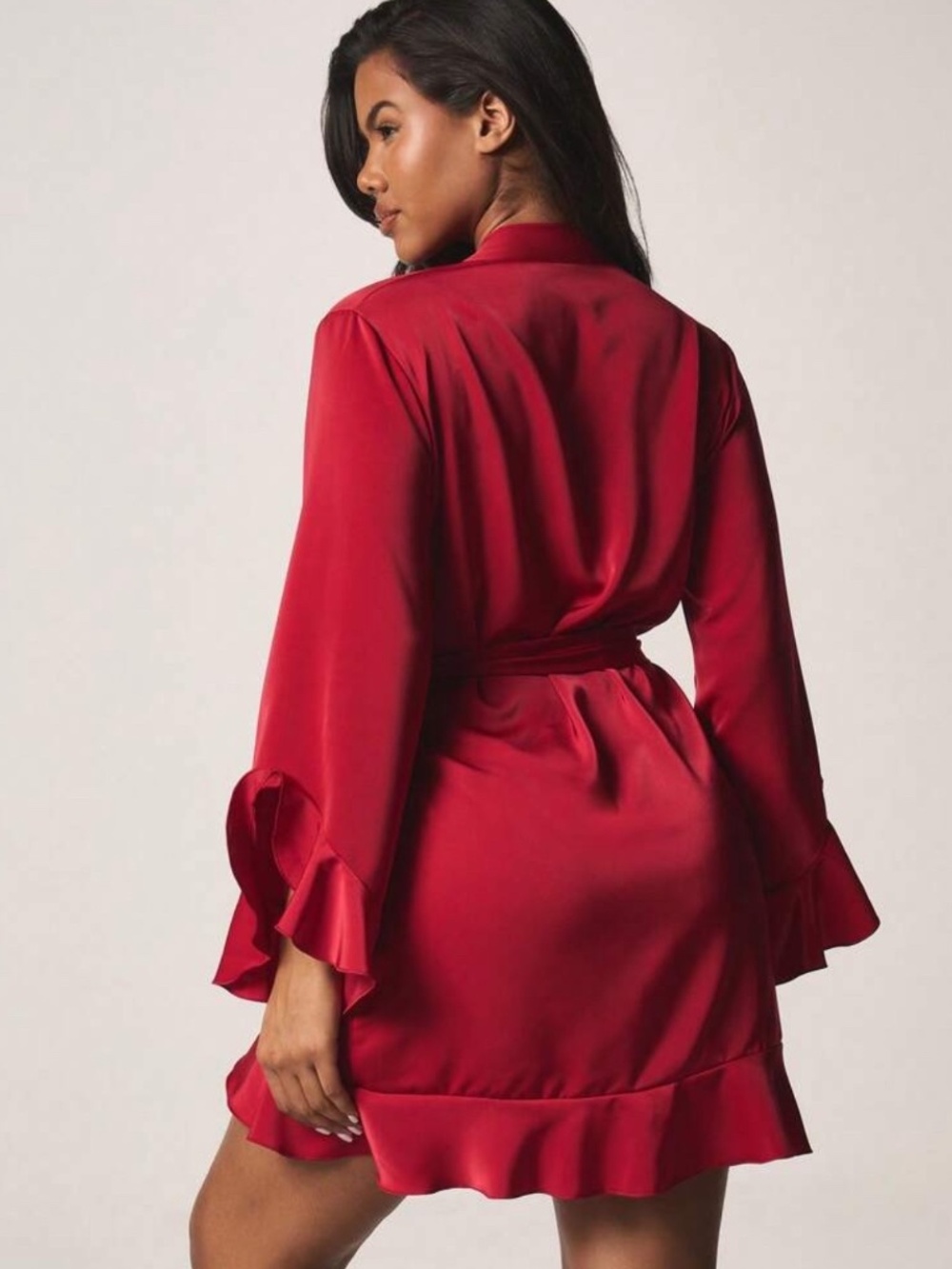 Missguided Red Satin Ruffle Robe NWT XL Glam Bridal Valentine - Picture 3 of 3